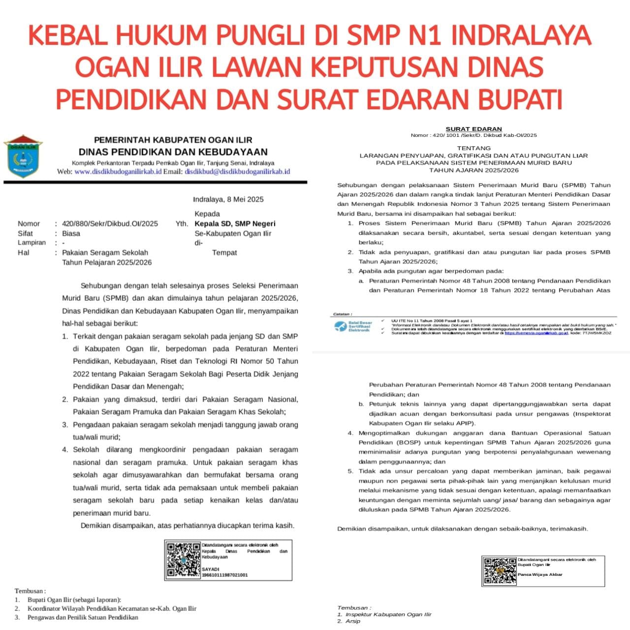Oknum Kepala SMPN 1 Indralaya Kebal Hukum Sudah Hampir Tiga Tahun Lakukan Pungli 
