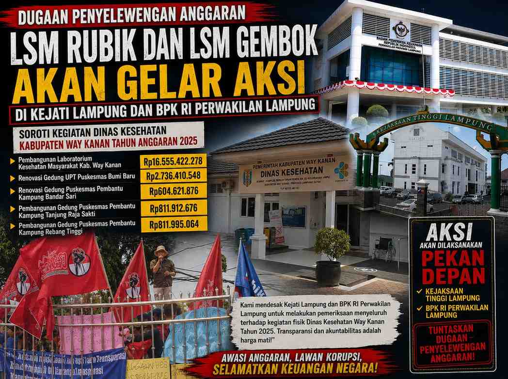 LSM GEMBOK-RUBIK Desak Kejati dan BPK Audit Proyek Fisik Dinkes Way Kanan