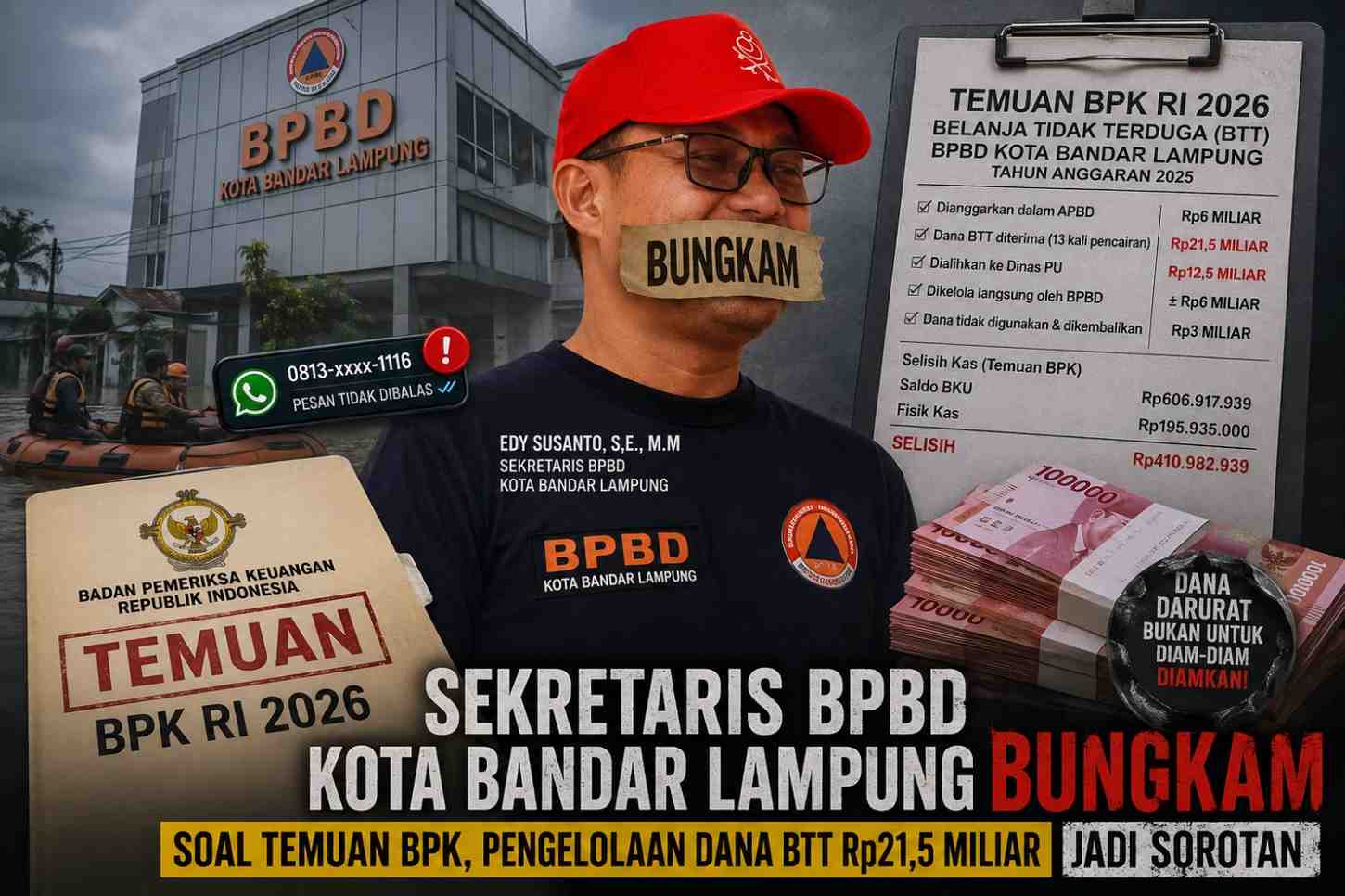 Sekretaris BPBD Kota Bandar Lampung Bungkam Soal Temuan BPK