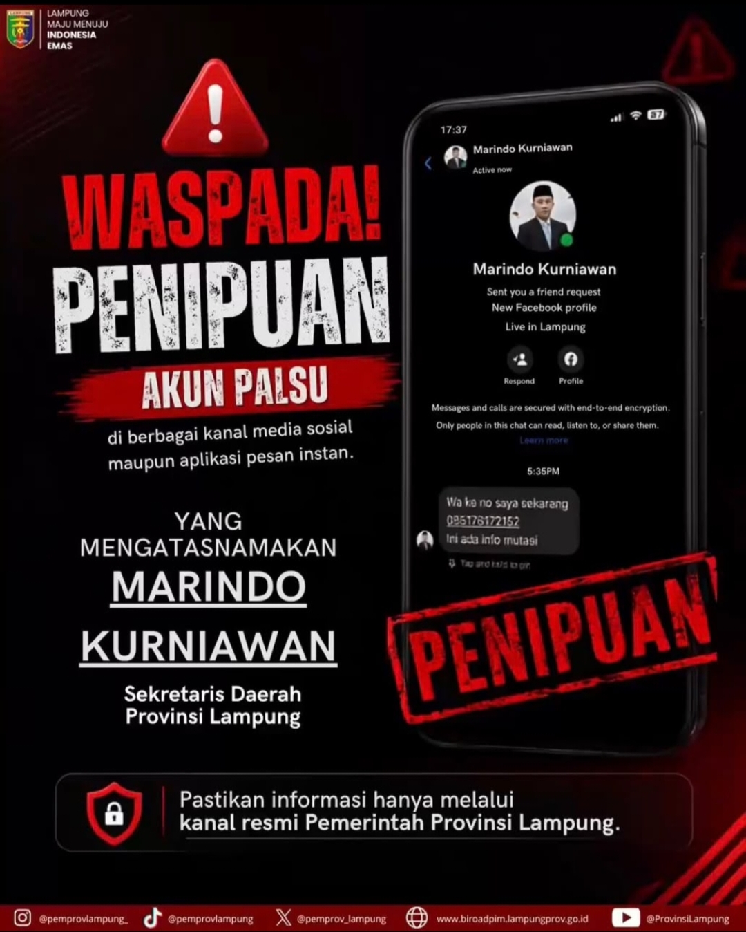 Akun Palsu Catut Nama Sekda Lampung