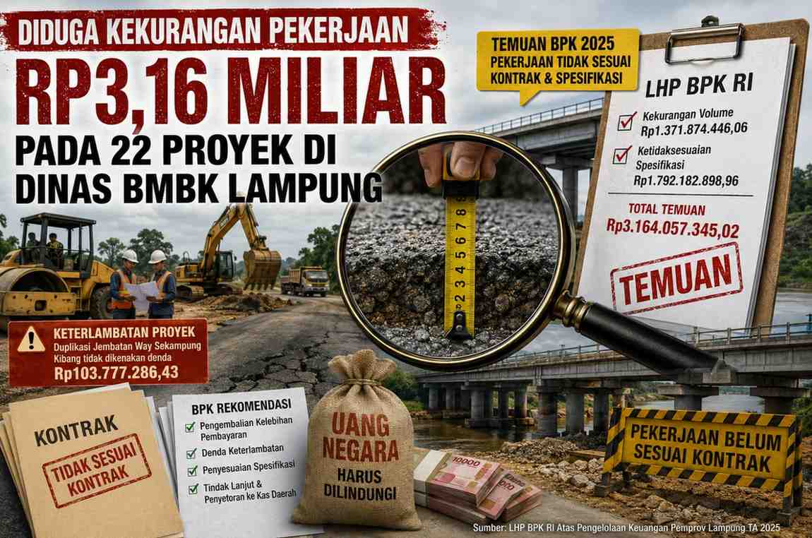 BPK Temukan Rp3,16 Miliar pada 22 Proyek di Dinas BMBK Lampung